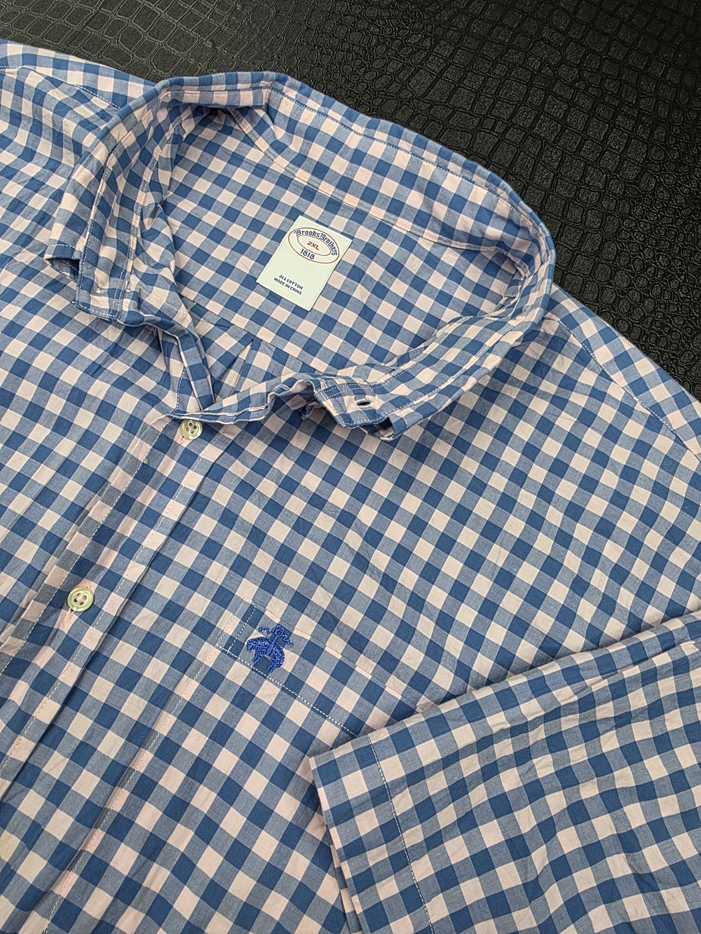 Brooks Brothers 1818 Short Sleeve Button Down 2XL Blue Pink Gingham